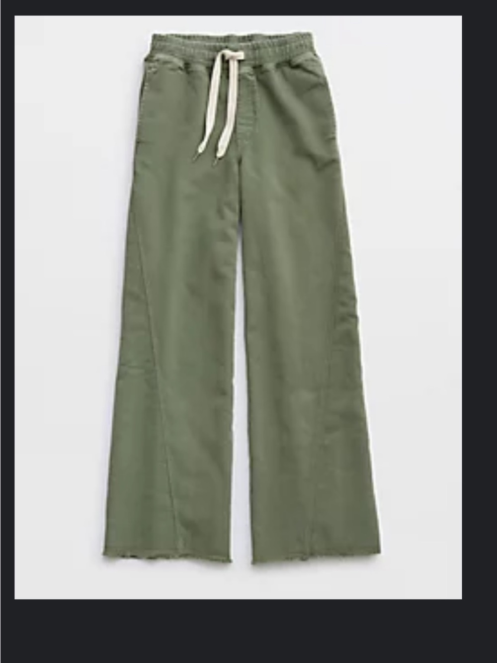aerie Soft Landing Trouser: Olive Green Wide-Leg Drawstring Pants